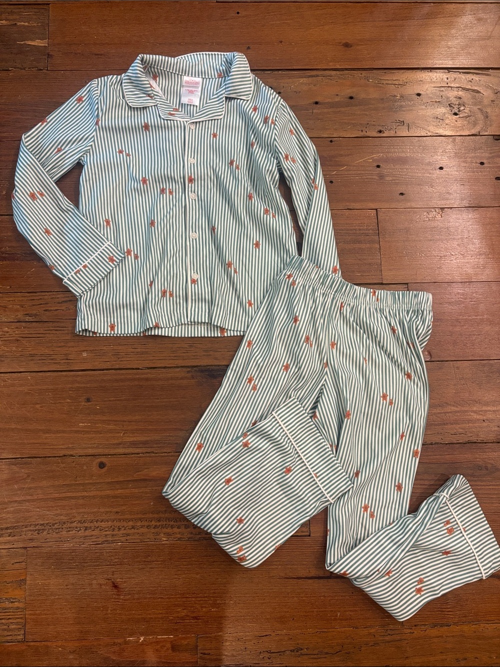 Mint Striped Pajama Set with Gingerbread print
